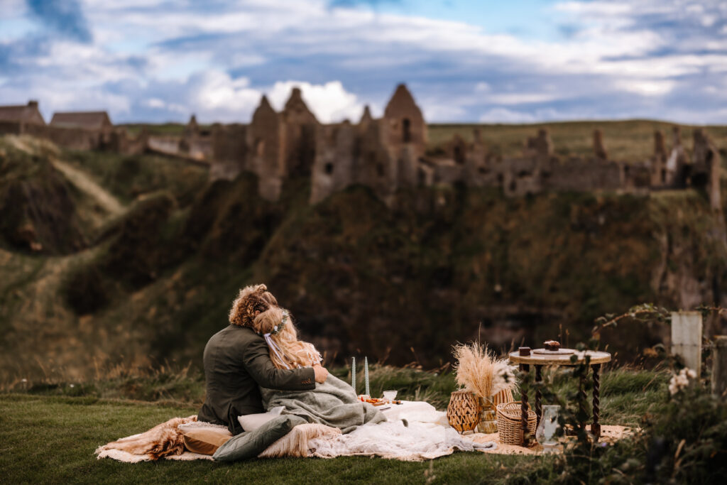 Destination Wedding in Ireland with a castle in the background by EZ Elopements